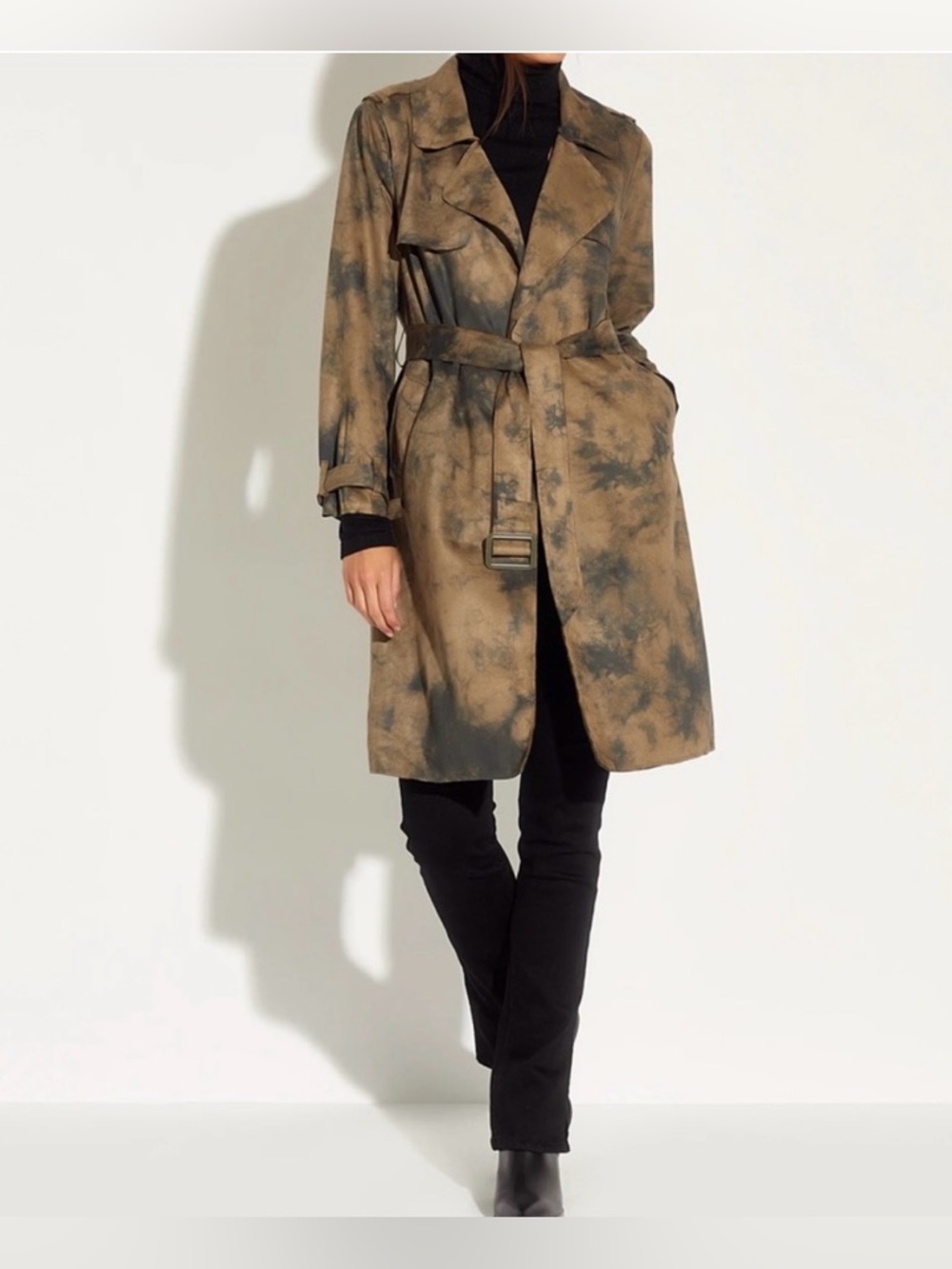 Catherine Malandrino Brown and Black Tie-Dye Trench Coat
